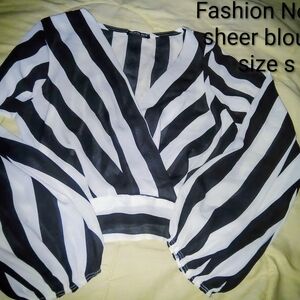 Fashion Nova Striped Sheer Blouse